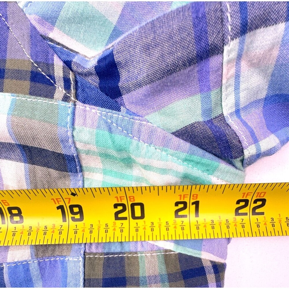 LL Bean Madras Patchwork Plaid Shirt Petite Roll Tab Sleeve Cottage MP - Picture 12 of 16